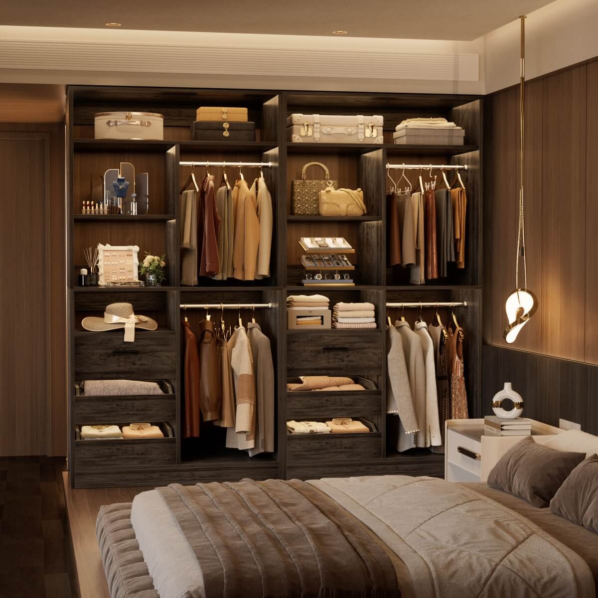 36" Freestanding Walk-in Closet System with 3 Wooden Drawers, 80'' Height