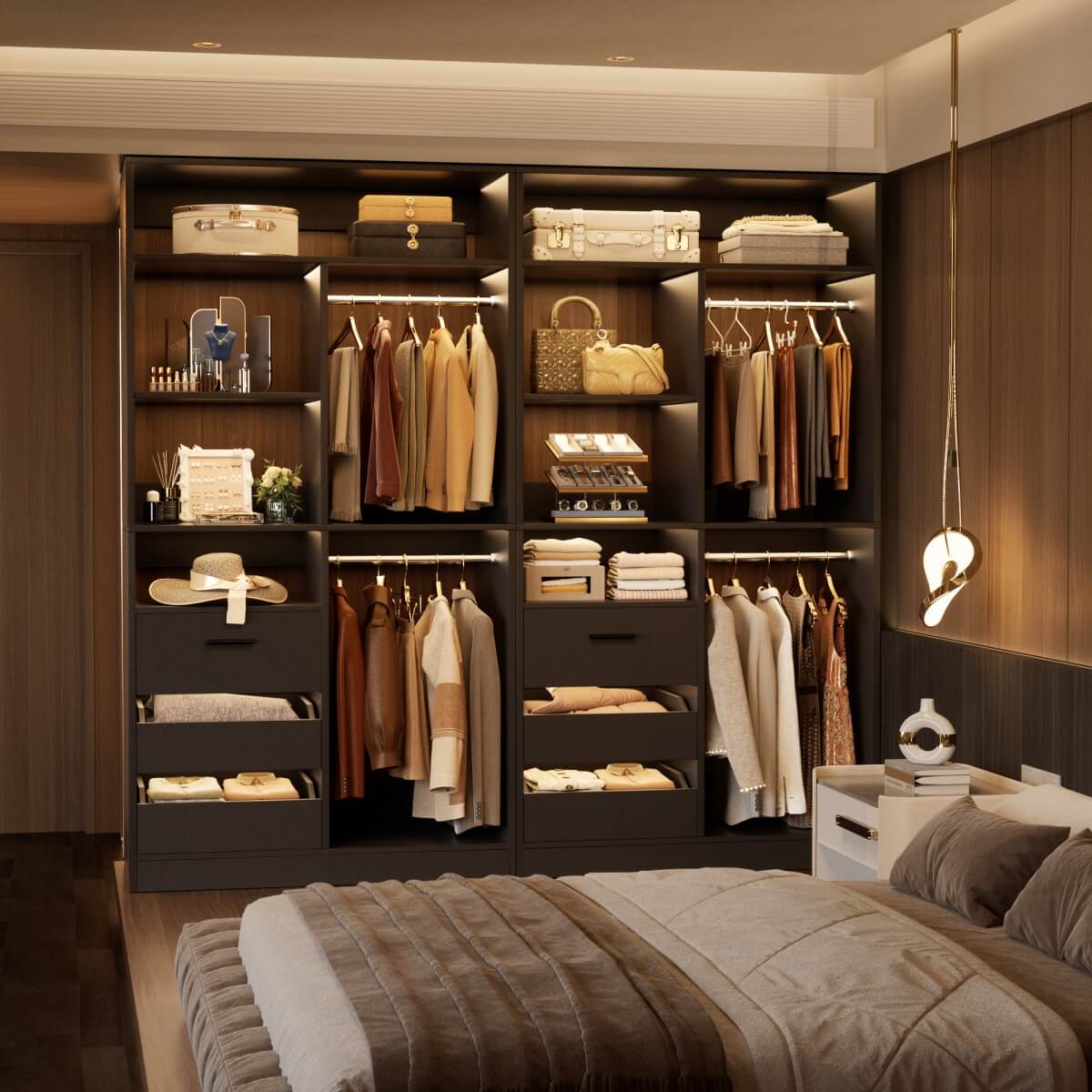 36" Freestanding Walk-in Closet System with 3 Wooden Drawers, 80'' Height