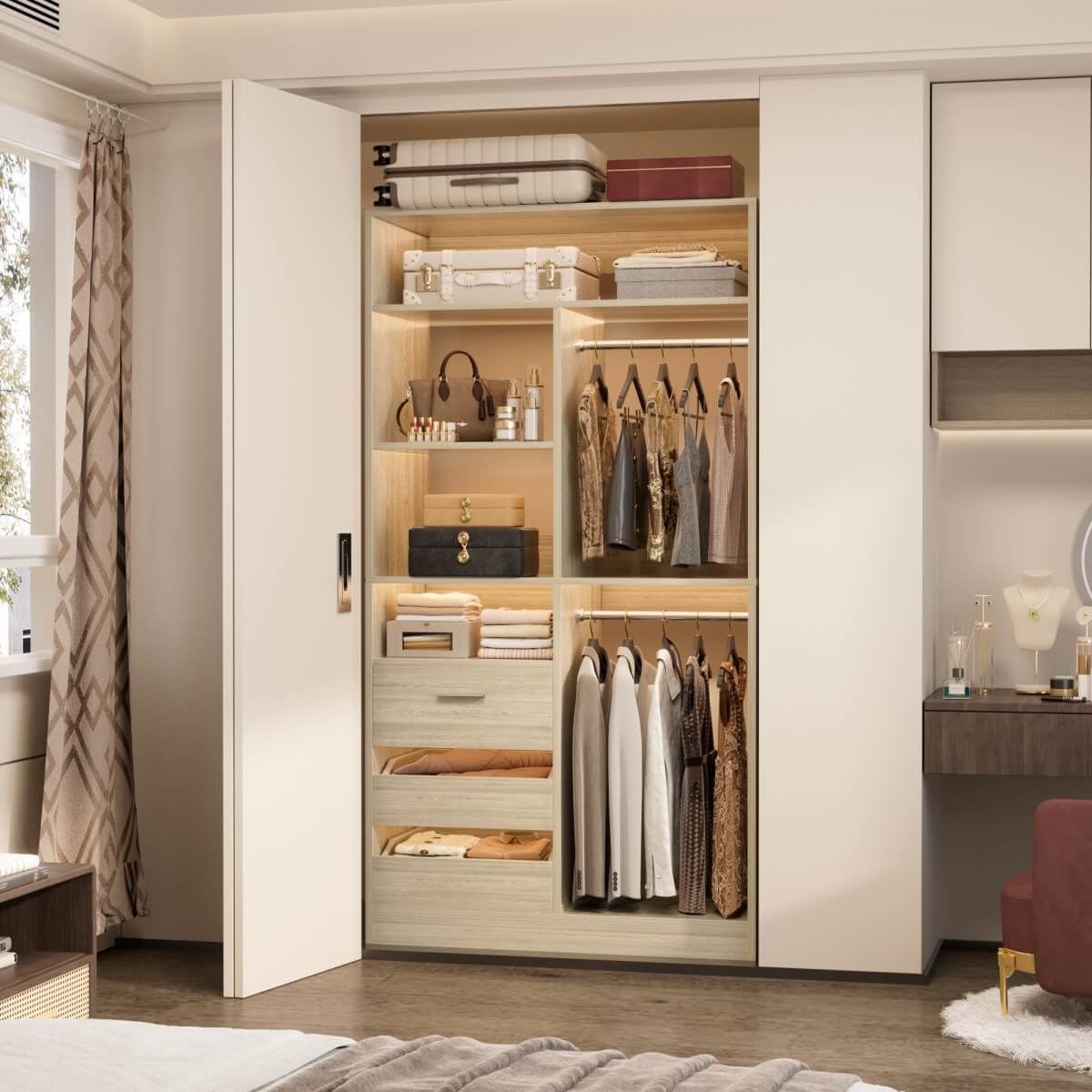 36" Freestanding Walk-in Closet System with 3 Wooden Drawers, 80'' Height