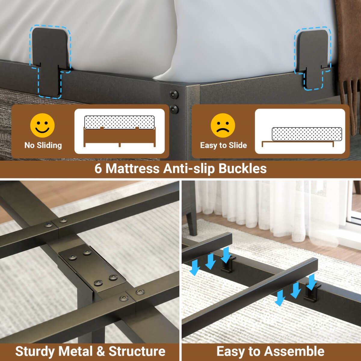 King Size Bed Frame - Storage Headboard Bed with Sliding Doors, LED Lights & USB Charging Station