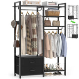 6-Tier Clothing Rack with 2 Drawers, Reversible Clothes Rack with Hanging Rods and Hooks