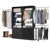 128'' Walk-in Closet System with 2 Sets, Closet Organizer with 4 Fabric Drawers and 4 Hanging Rods