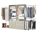 128'' Walk-in Closet System with 2 Sets, Closet Organizer with 4 Fabric Drawers and 4 Hanging Rods