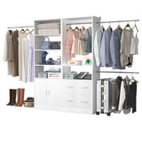 128'' Walk-in Closet System with 2 Sets, Closet Organizer with 4 Fabric Drawers and 4 Hanging Rods