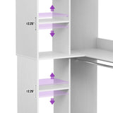 36'' Freestanding Corner Closet System with 2 Hanging Rods & 8 Storage Shelves