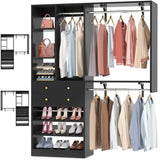 5FT Closet System with 2 Wood Drawers, 2 Hanging Rods & Shelf Towers, Reversible, Wall-Mount