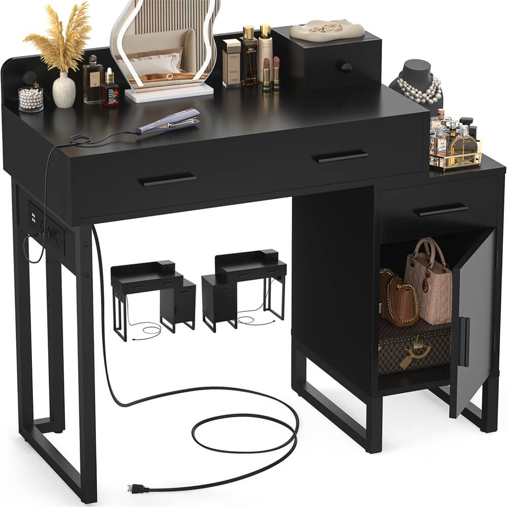 Makeup Vanity Desk with 4 Storage Drawers and Charging Station