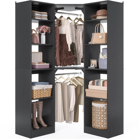 40 Inch L Shaped Corner Closet System, with 12 Shelves, 2 Hanging Rods, 6-Tier Design