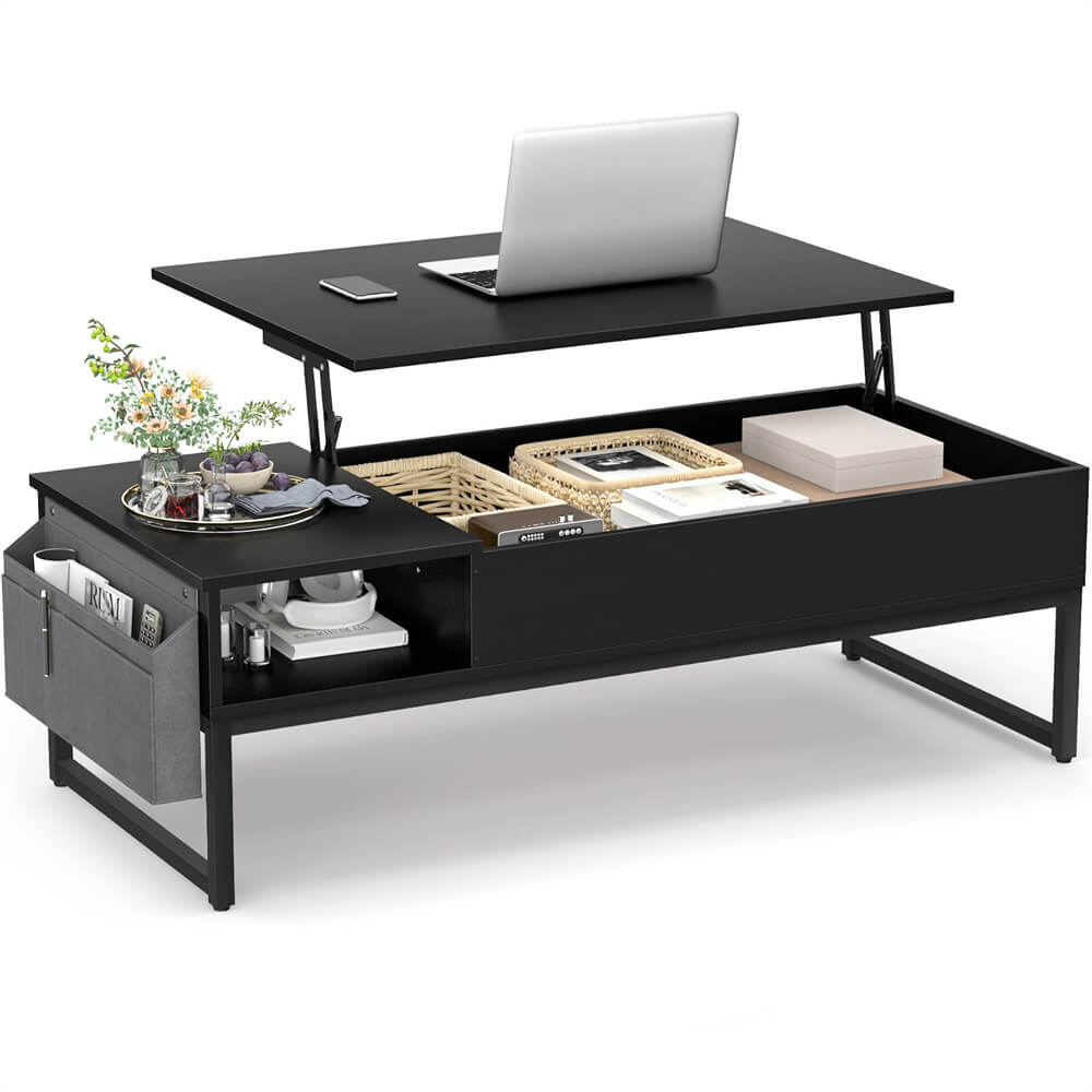 Lift Top Coffee Table with Storage, 43.3'' Height, with Side Storage Bag