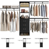 10FT Closet System with 3 Drawers, Walk In Closet Organizer with 3 Shelf Towers, 120" L x 16" W x 75" H, Max Load 1300 LBS