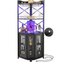 Unikito Corner Bar Cabinet with Power Outlet, Industrial Wine Cabinet with LED Strip and Glass Holder, 5-Tiers Liquor Cabinet Bar Unit for Home, Corner Display Cabinet for Small Space