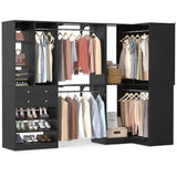 Closet System with Corner, 90.5 Inch Wooden Closet Organizer System with Drawers, Hanging Rods and Shelves