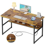 Unikito Computer Desk with Power Outlets, Executive Desk with Extra Thick Tabletop, Computer Office Desk Workstation with Bookshelf, Modern Simple Study Writing Table for Home Office