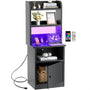 Tall Nightstand with Charging Station and LED Lights, 47 inch Height, with Bookshelf and Storage Cabinet