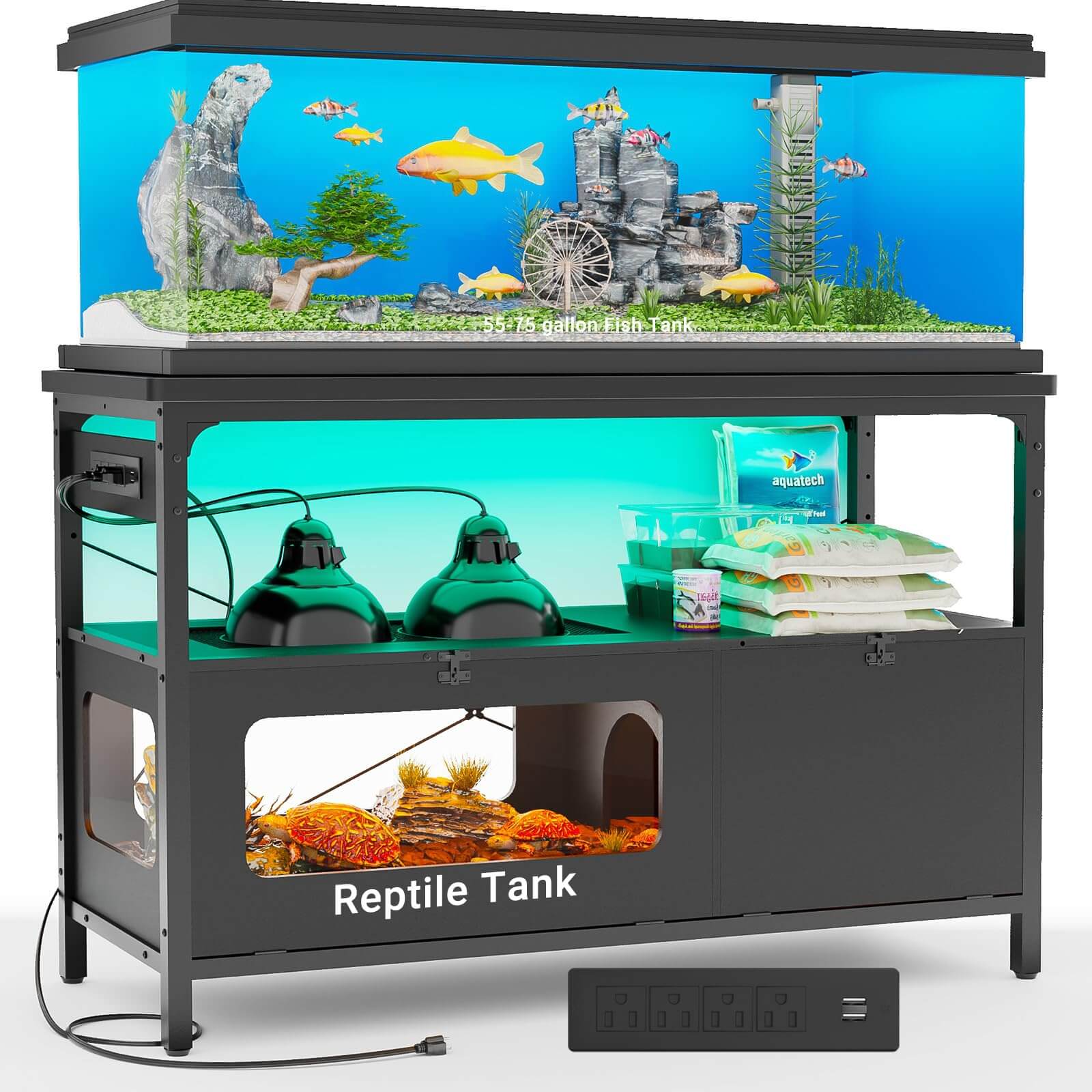 Unikito 55 75 Gallon Aquarium Stand 49 Reptile Tank Stand with LED Light and Power Strip