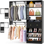 5FT Closet System with Drawer, Reversible Wood Closet Organizer with Hanging Rods, Hanging Shelves, and Shoe Rack