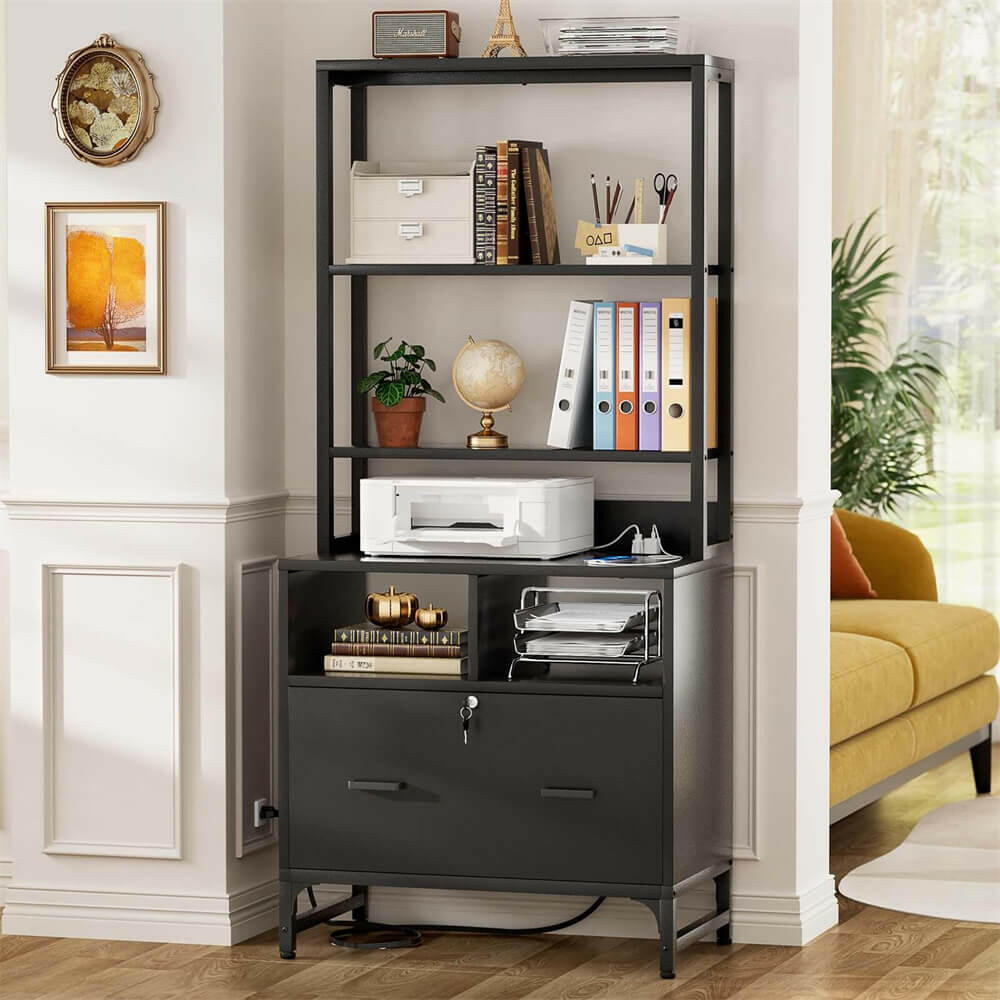 Unikito Vertical File Cabinets with Charging Station, Office Storage ...