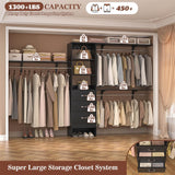 10FT Closet System with 3 Drawers, Walk In Closet Organizer with 3 Shelf Towers, 120" L x 16" W x 75" H, Max Load 1300 LBS