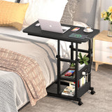 2-Tier Height Adjustable C Shaped End Table with Charging Station, with USB Ports and Wheels