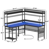 Unikito L-Shaped Desk with Power Outlet and LED Strip, 63” L Shaped Computer Corner Desk with Reversible File Drawer and Monitor Stand, Gaming Table Writing Desk for Home Office Workstation