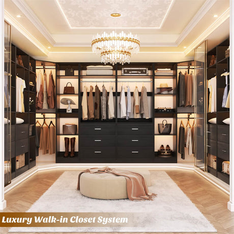 3-In-1 Freestanding Closet System, Closet Organizer with 5 Wood Drawers, 4 Hanging Rods, Reversible, 63.2"L x 63.2"W x 80"H, Load 2000+LBS