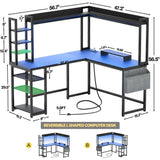 Unikito L Shaped Desk with Power Outlet, L Shaped Gaming Desk with Led Light & Hutch, Reversible Home Office Desk, Corner Computer Desk Writing Desk with Monitor Stand & Storage Shelves