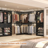 Closet System with Corner, 90.5 Inch Wooden Closet Organizer System with Drawers, Hanging Rods and Shelves