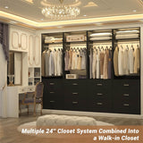 2FT  Freestanding Closet System with 3 Wood Drawers, Closet Organizer with Hanging Rod & Shelves, 24"L x 15" W x 80" H