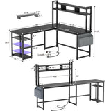 Unikito L Shaped Desk with Power Outlet & LED Strip, Reversible L-Shaped Corner Computer Desks Gaming Desk with Storage Shelf & Monitor Stand, Modern 2 Person Home Office Desk, Writing Desk