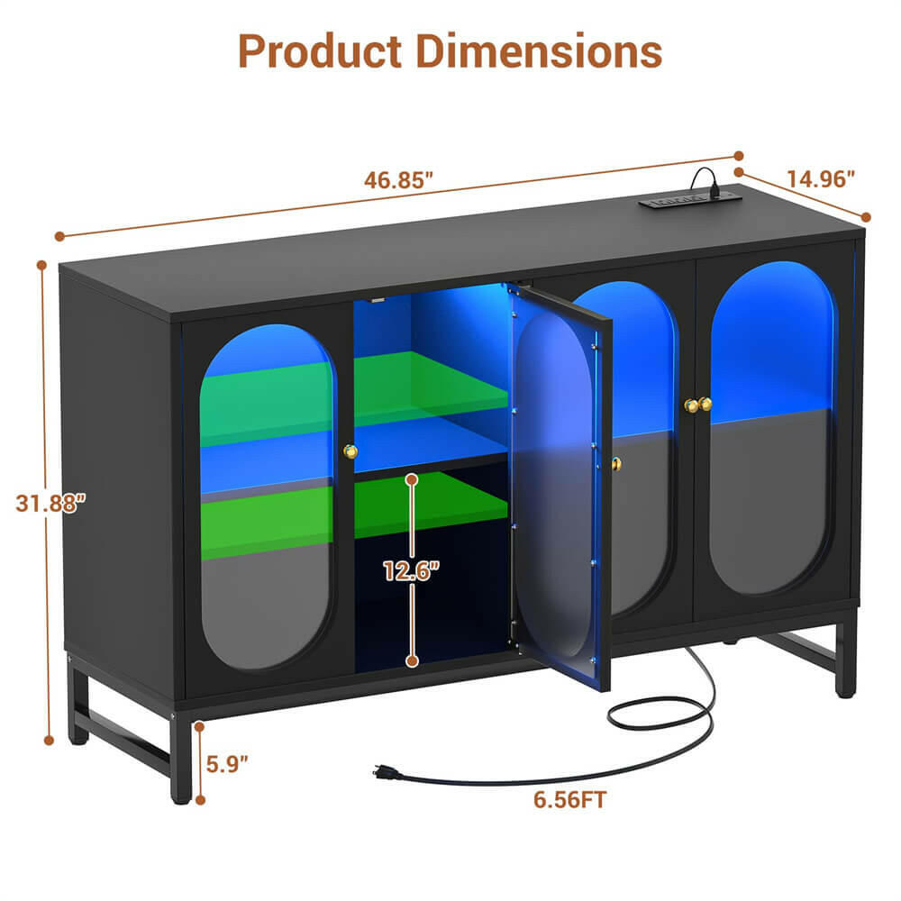 Unikito Sideboard Buffet Cabinet with Power Outlet, Accent Cabinet with LED Light, 4 Doors, Kitchen Sideboard Storage Cabinet Coffee Bar Cabinet Console Table for Dining Living Room,Hallway
