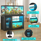 Unikito 55-75 Gallon Fish Tank Stand with Power Outlets & LED Light, Reversible Heavy Duty Metal Aquarium Stand with Cabinet for Fish Tank Accessories Storage, Turtle/Reptile Terrariums