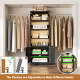 8FT Wooden Clothes Organizer System with Door, Storage Shelves, and Hanging Rods