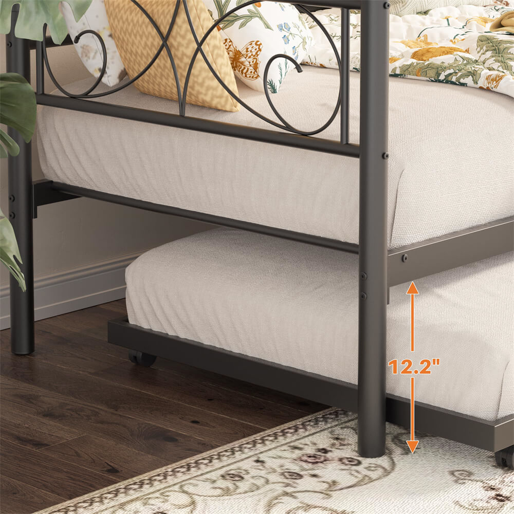 Twin Daybed with Trundle and Headboard, Sofa Bed(Mattress Not Included), 660 LBS Load Weight