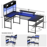 Unikito U Shaped Desk with Hutch, Reversible L Shaped Computer Desk with Power Outlets and LED Strip, Large Office Table with Monitor Stand and Storage Shelves, 83 Inch U Shape Gaming Desk