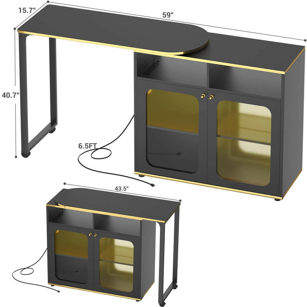 Unikito 360° Rotating Bar Cabinet, 59" Home Bar with LED Light & Charging Station, Double-Sided Foldable Liquor Wine Cabinet with Storage for Bar, Liquor, Coffee, Dining, Working