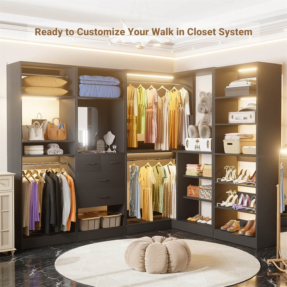 Corner Closet System, 36'' x 36'' Inch Large Freestanding Closet Organizer Tower with 2 Hanging Rods and Shelves