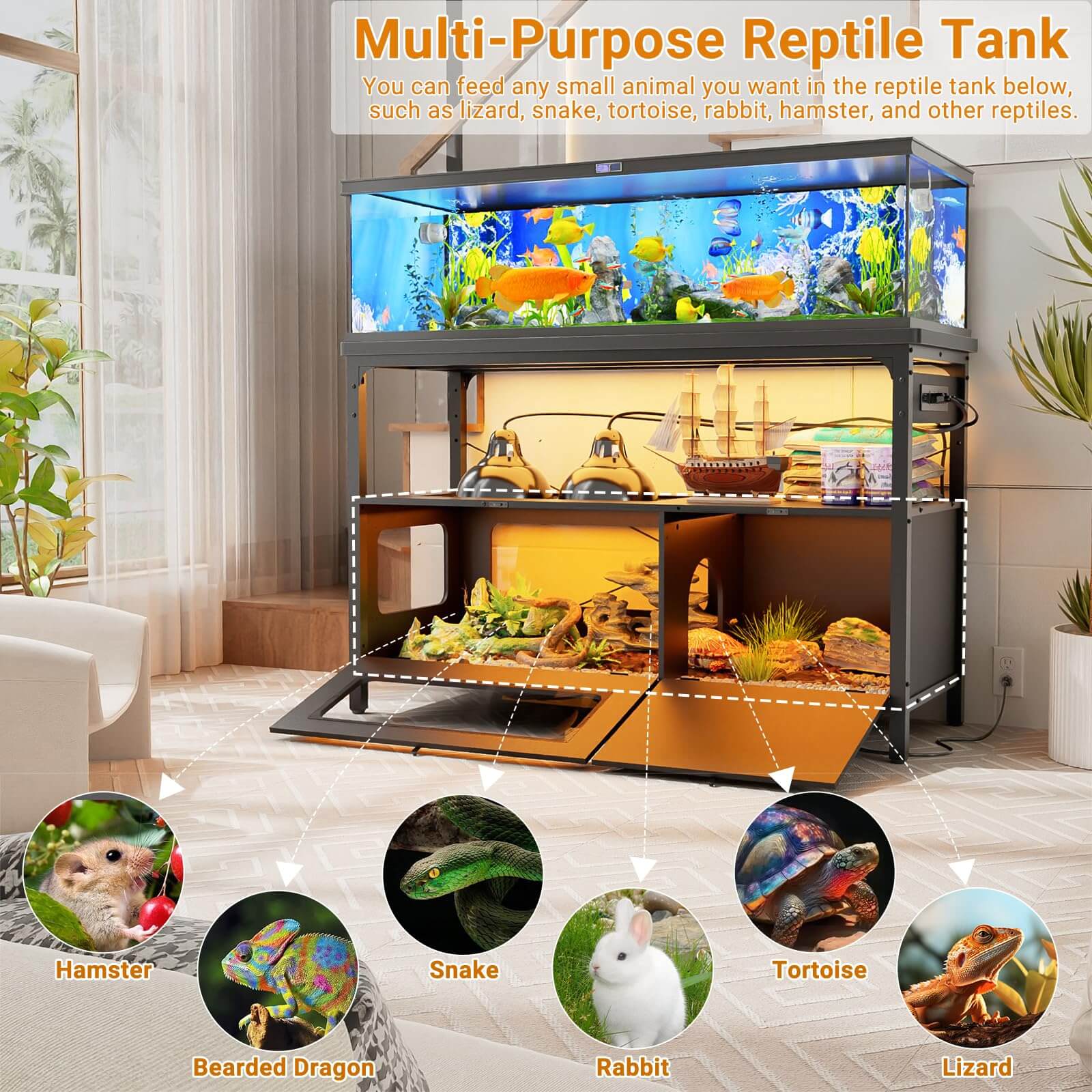 Unikito 55 75 Gallon Aquarium Stand 49 Reptile Tank Stand with LED Light and Power Strip Black