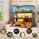 Unikito 55-75 Gallon Fish Tank Stand with LED Light, Aquarium Stand with Outlet and Storage, 49.2" Reptile Terrarium Tank with Lockable Door, Observable Screen and Top Ventilation Mesh