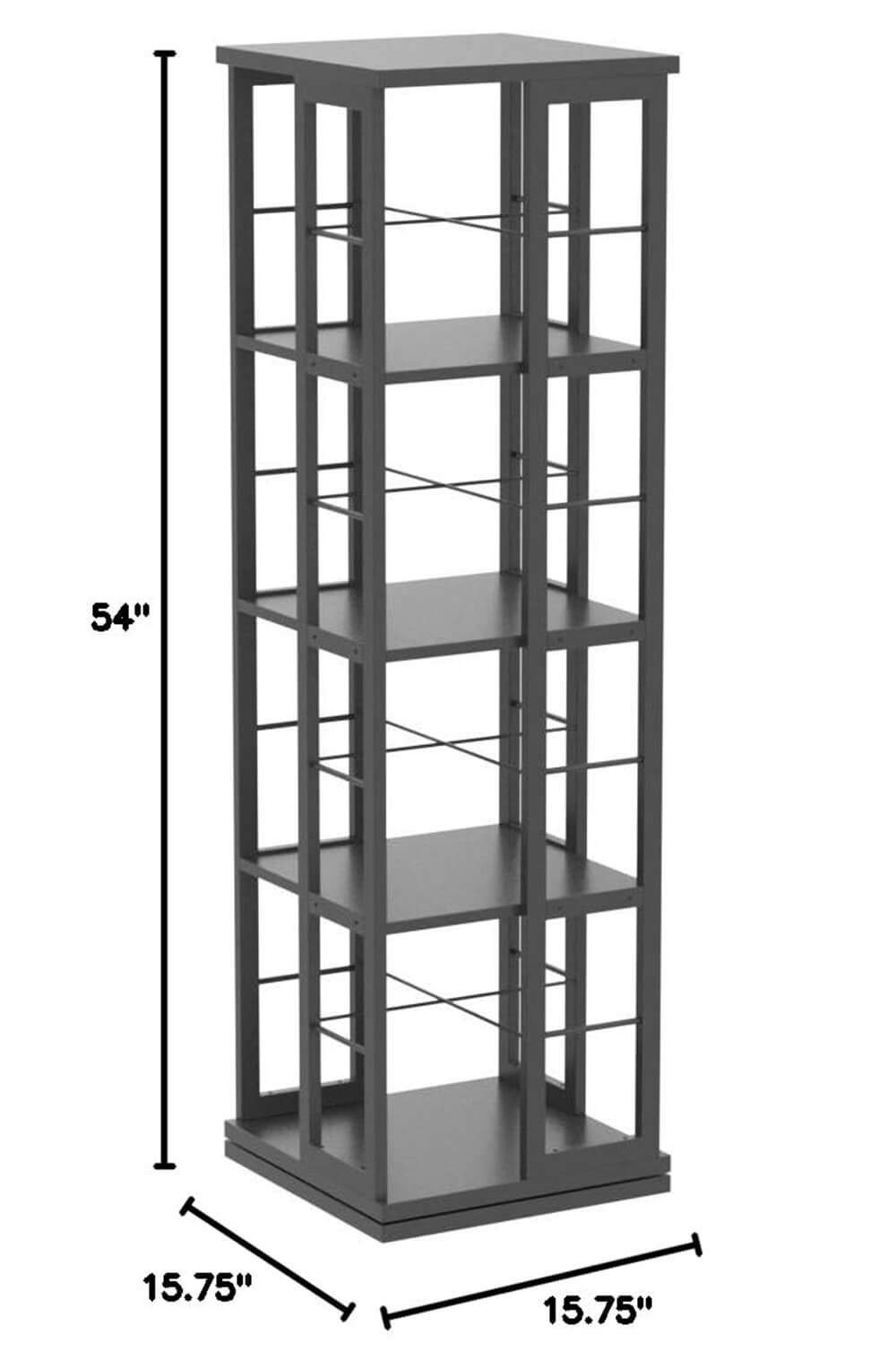 Wooden & Metal Rotating Bookshelf, Corner Bookshelf, 360 Display, for Small Space, Bed Room, Study Room