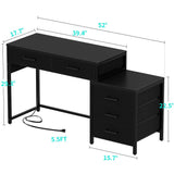 Unikito Reversible Computer Desk with 5 Drawers, Sturdy Office Desk with Power Outlets and USB Ports, Corner Writing Table with File Cabinet & Printer Stand, Vanity Desk with Storage