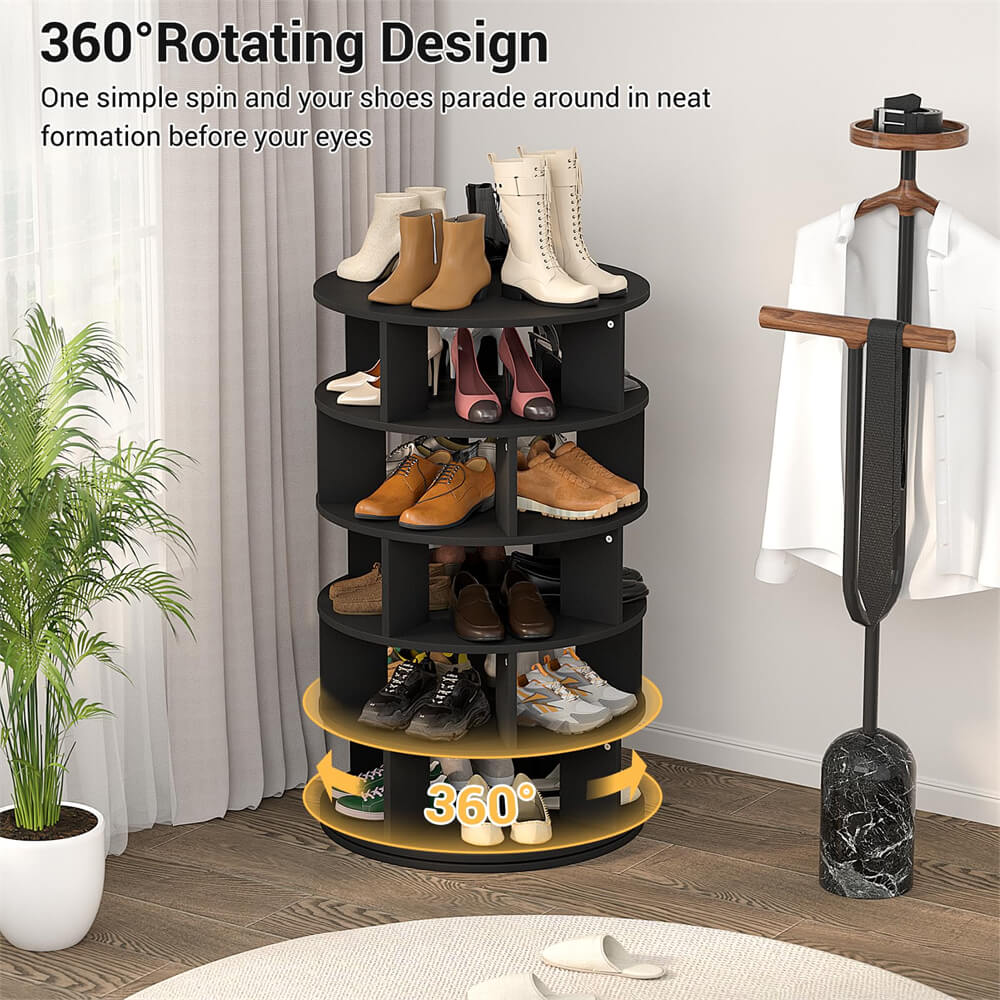 5-Tier Rotating Shoe Rack, Wooden Shoe Organizer Tower, 360 Spinning, for Entryway, Garage, Bedroom