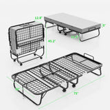 Folding Bed with Mattress for Adults, 75‘’ x 31‘’, with Adjustable Backrest