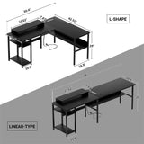 Unikito Reversible L Shaped Desk with Power Outlets and RGB LED Light, Sturdy Computer Desk with Ergonomic Monitor Stand and Storage Shelves, Corner Desk for Home Office, Easy Assembly