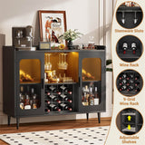 Unikito Wine Bar Cabinet with Power Outlet, Liquor Cabinet Bar with LED Light and Glass Holder, Home Coffee Bar Cabinet, Buffet Sideboard with Storage Shelf for Kitchen, Dining Room