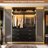 2FT  Freestanding Closet System with 3 Wood Drawers, Closet Organizer with Hanging Rod & Shelves, 24"L x 15" W x 80" H