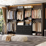 96 Inch Walk-in Closet Organizer System with 4 Fabric Drawers and 3 Hanging Rods, 1000 lbs Capacity