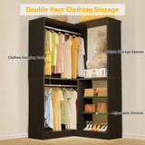 Corner Closet System, 36'' x 36'' Inch Large Freestanding Closet Organizer Tower with 2 Hanging Rods and Shelves