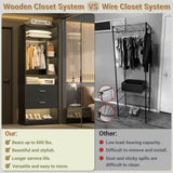 24 Inch Freestanding Closet System with 2 Wood Drawers, 2FT Small Closet Organizer System with Hanging Rod & Shelves, 24" L x 15" W x 80" H