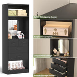 Unikito Closet System with Drawers, Freestanding Closet Organizer with Storage Shelves and Mirror, Sturdy Walk in Closet Tower for Bedroom, Mudroom and Entryway, 25" W x 16" D x 80" H