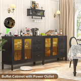 Unikito Sideboard Buffet Cabinet with 3 Wood Drawers, Storage Cabinet with Power Outlet, Coffee Bar Cabinet with LED Light, Modern Cabinet Console Table for Kitchen Dining Room